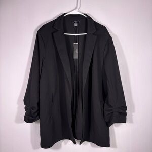 NWT Tahari Woman Black Blazer Jacket Rushed Sleeves Size 2X